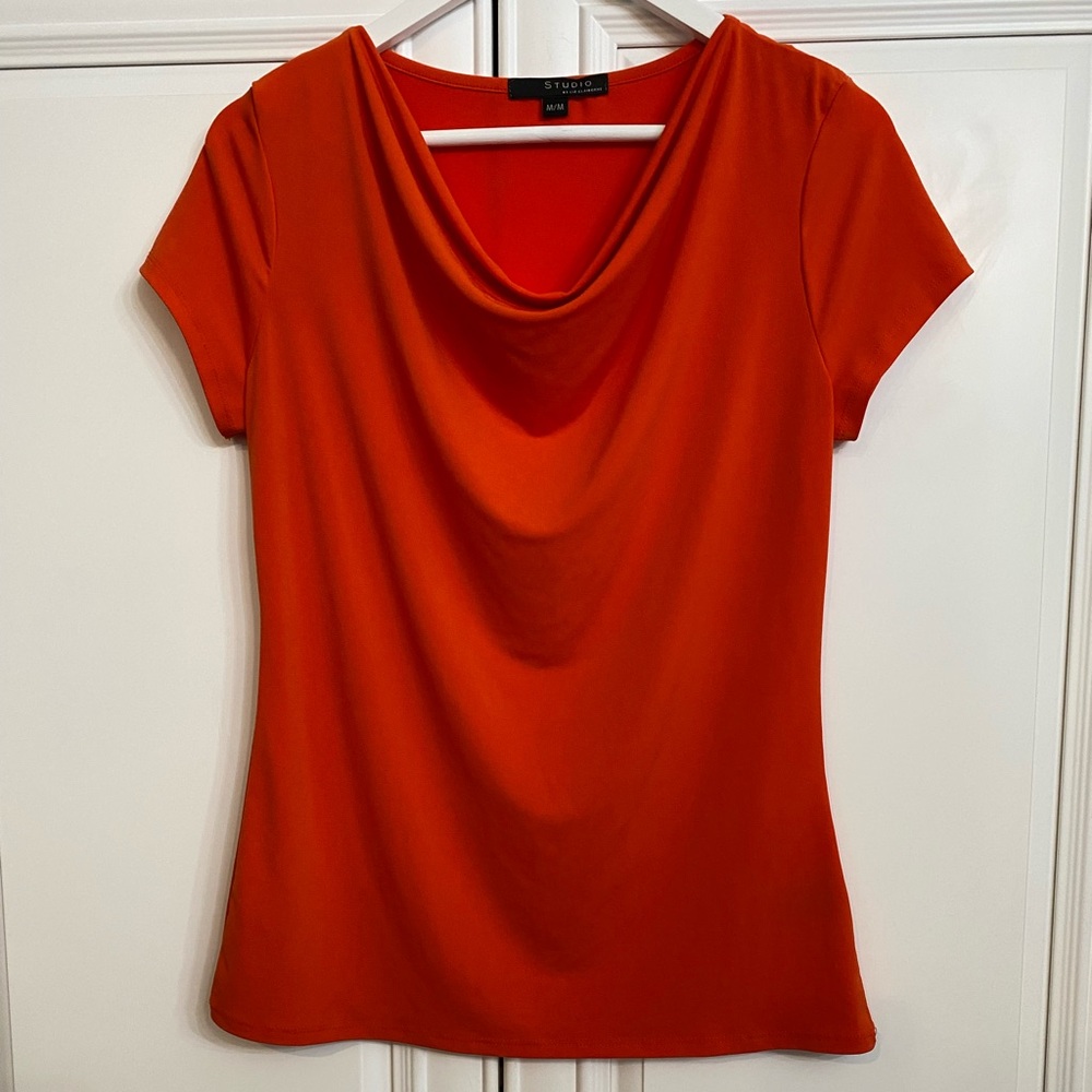 Studio by Liz Claiborne Size Medium Short Sleeve Orange Blouse with Cowl Neck